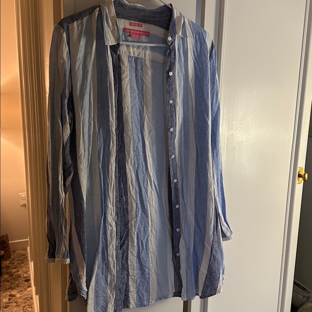 Island Company Blue and White Striped Button-Down Shirt